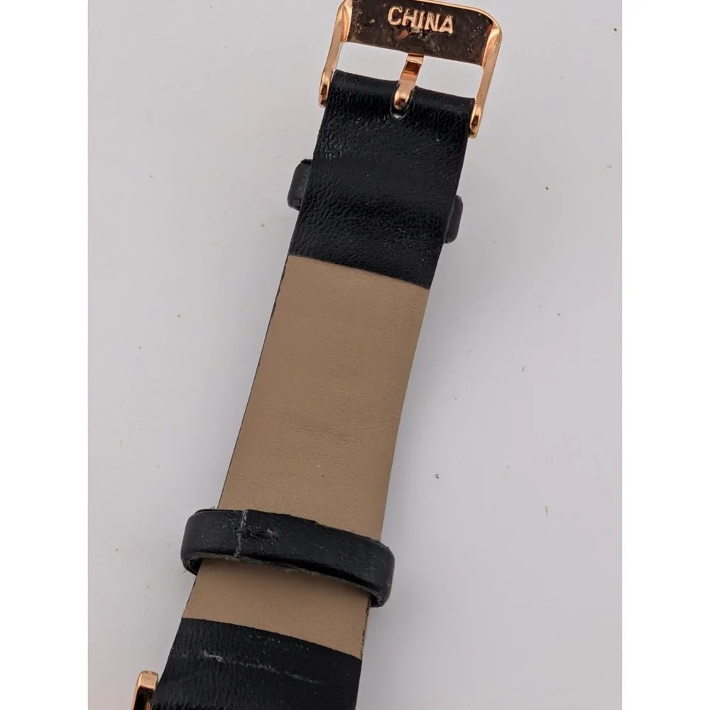 Women's‎ Floral Dial Watch 36mm Rose Gold Case Black Faux Leather Band- Working